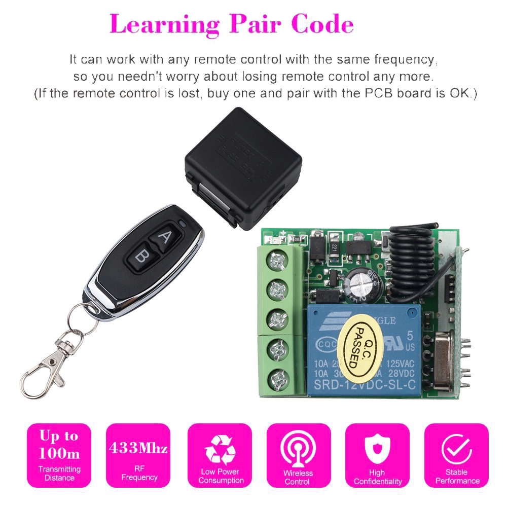 Dc12V 10A Relay 1Ch Wireless Rf Remote Control Switch Transmitter with ...