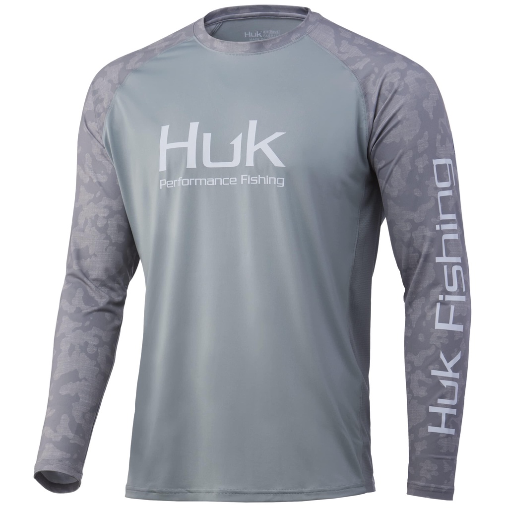 HUK Grey Camouflage Long Sleeve Fishing Shirts Fishing Jersey High Quality  Performance Fishing Bass Pro Fish