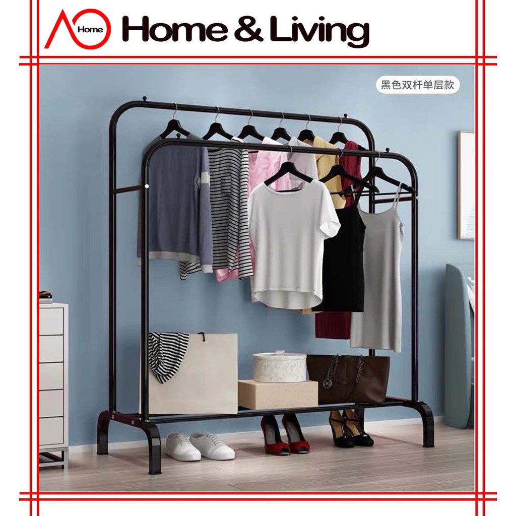 AO Home Single Double Pole Strong Steel Structure Laundry Rack Cloth Hanger Clothes Rack Hanging Organizer Shopee Singapore