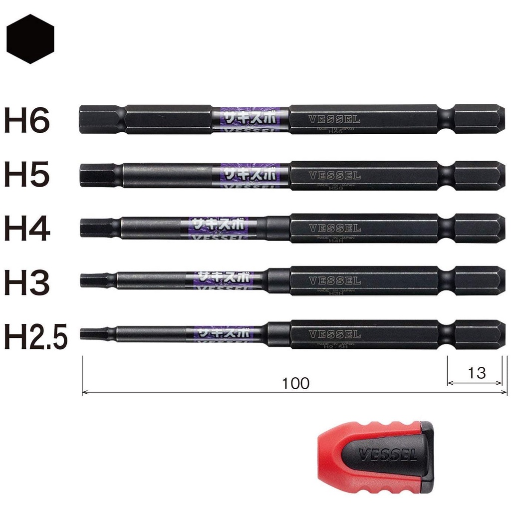 VESSEL Recessed SAKISUBO Hex Bit 5pc Set BW-32 with Bit Belt Holder and ...