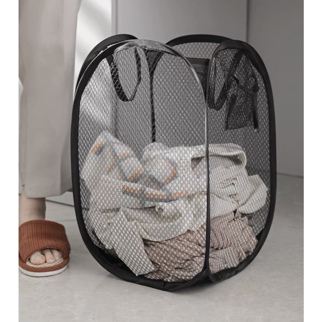 SG STOCK Foldable Portable Washing Clothes Laundry Basket Bag Mesh