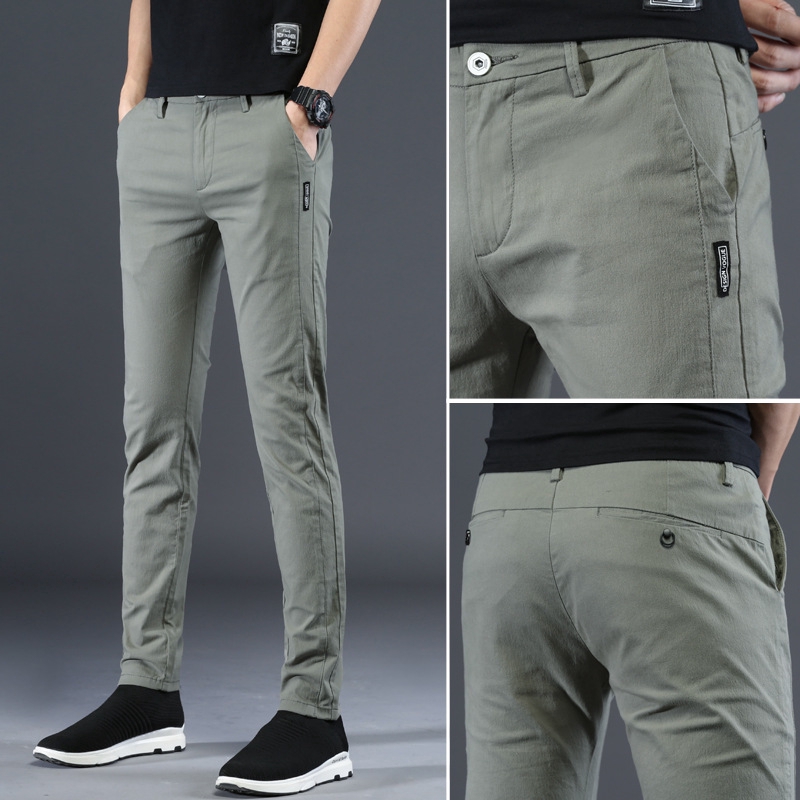 Men's Korean Slim Fit Casual Pants Stretch Long Chinos Pant Trousers ...