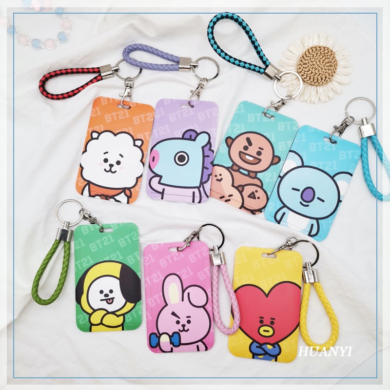 BT21 BTS Card Holder With Keychain Korean Pop Star Singer Cartoon Tata ...