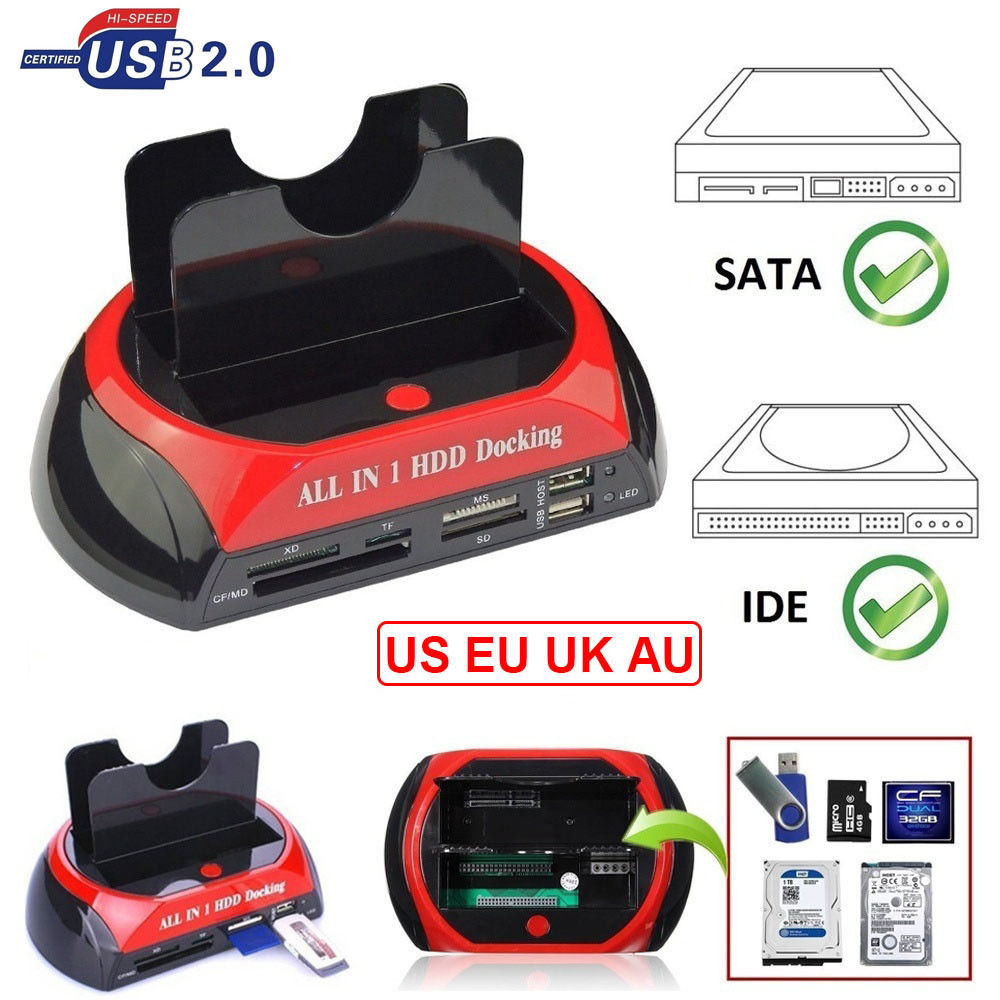 All in One Dual Bay 2.5 Inch 3.5 Inch HDD Docking eSATA USB 2.0 to IDE SATA Disk OTB Backup Dock Card Reader | Singapore