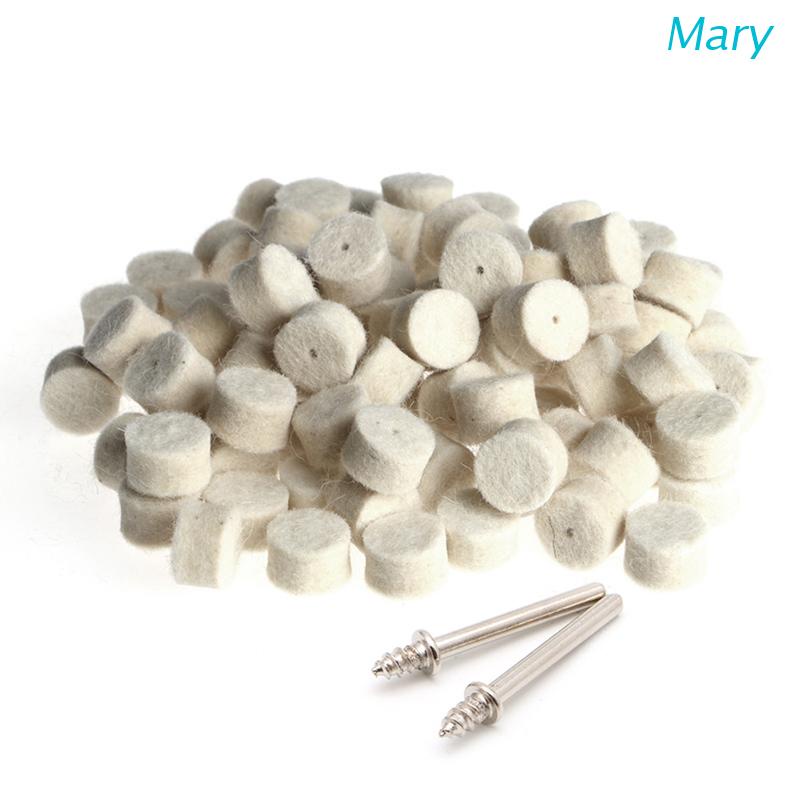100pcs 13mm Wool Felt Polishing Buffing Wheels + 2 Shanks – For Dremel Rotary Tools