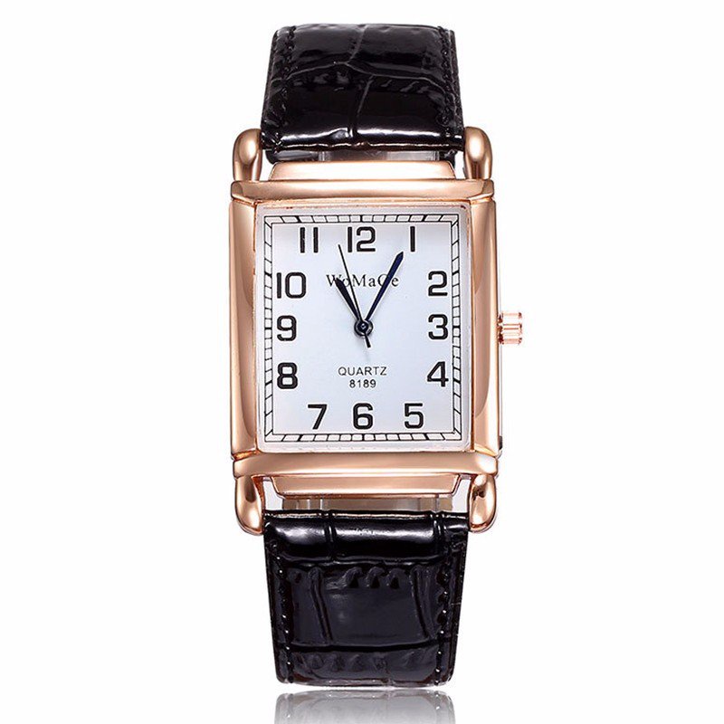 Ladies watches rectangular hot sale face leather strap