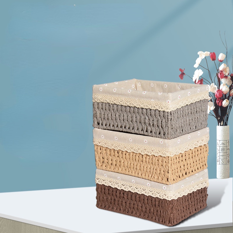 Desktop Rattan Storage Box Cosmetic Coffee Table Remote Control Basket