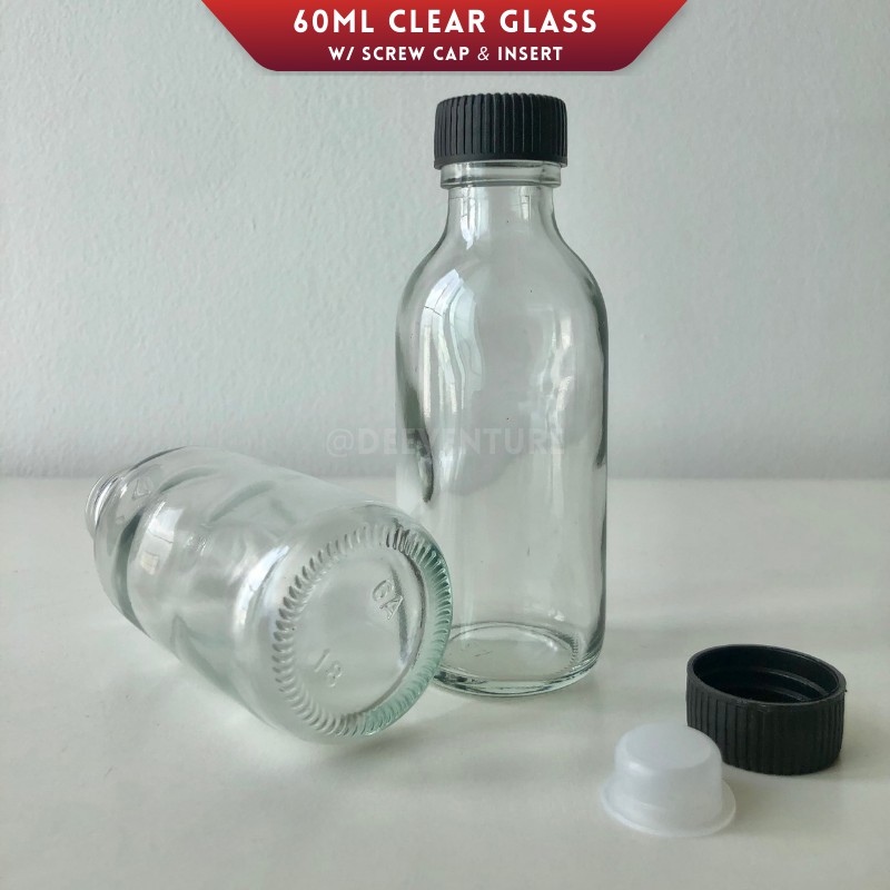 60ml Clear Glass Bottle Round Bottom with Cap & Insert / Mini Sampling ...