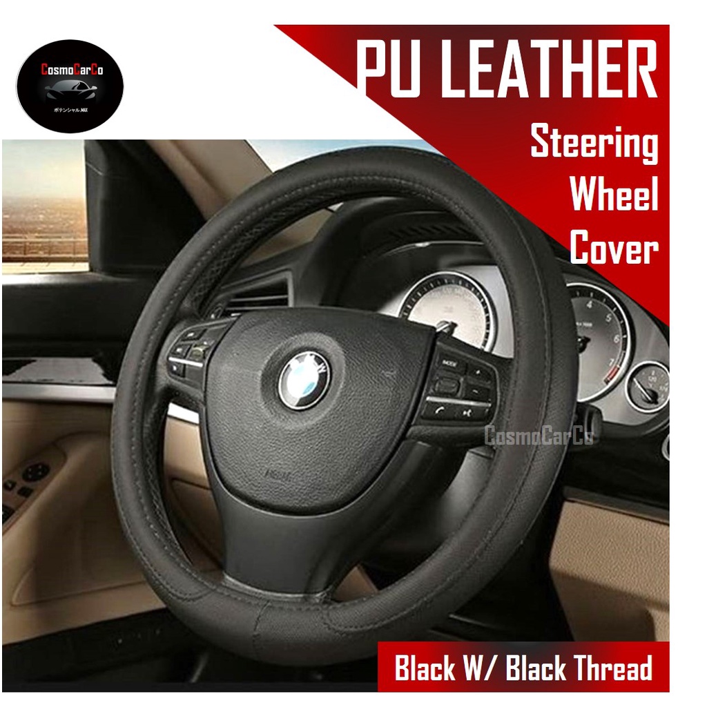 ?SG SELLER?Car Steering Wheel Cover PU Leather Anti Slip Rubber Lining For Toyota & Honda etc 37-38cm M Size Accessories