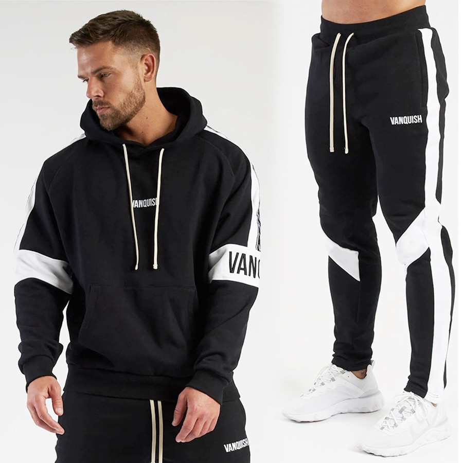 VQ Sports Suit Long-sleeved Hooded Sweater Jogging Fitness Trousers Fashion Cotton Urban Casual Motion Men's Clothing #1