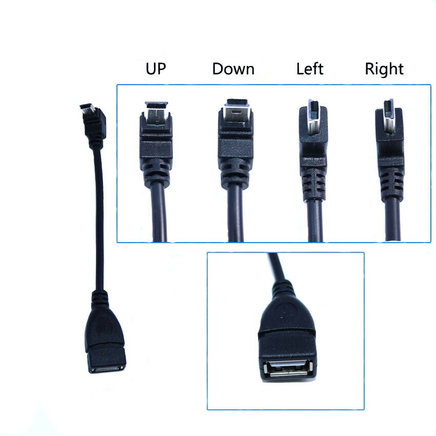 USB 2.0 Female To Mini USB B Type 5pin 90 Degree Angled Male Data Cable ...