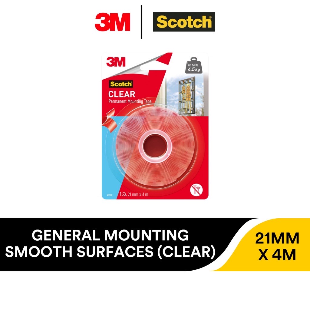 M Scotch Heavy Duty Clear Permanent Mounting Tape 19mm x 4m, Double