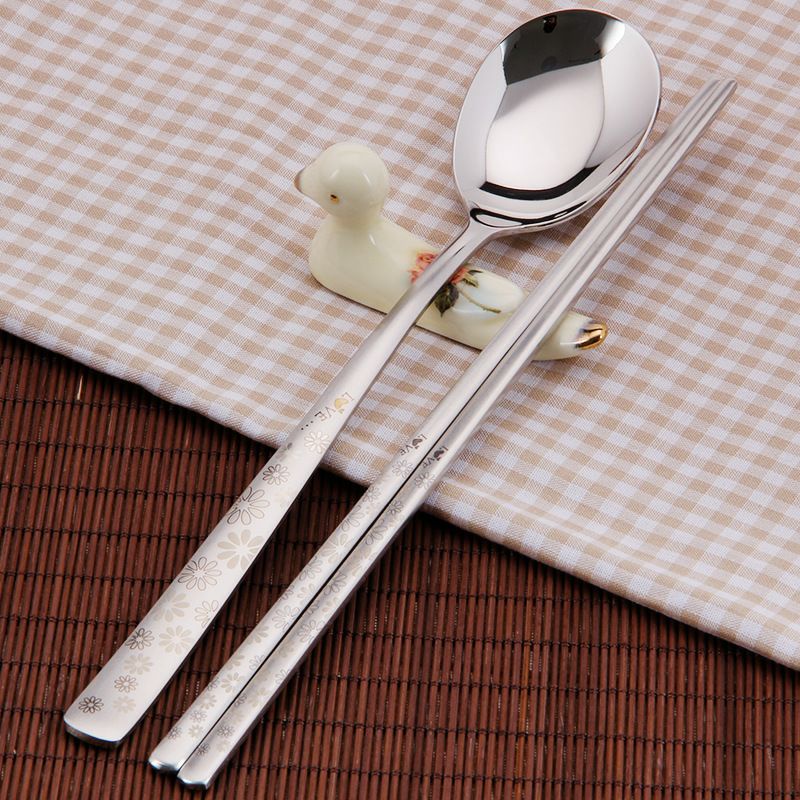 SG STOCK 304 Stainless Steel Korean Spoon and Chopsticks Laser Floral Shopee Singapore