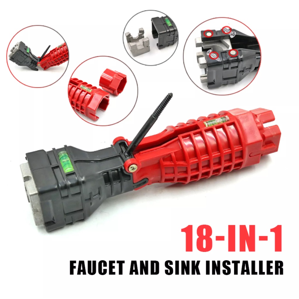 18 in 1 Faucet and Sink Installer Tool, Multifunctional Wrench Tools, Multi-Purpose Wrench Plumbing Tool, Fordable Water