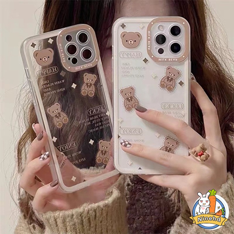 Xiaomi Mi 11 Lite Redmi Note 11 11T 11s 10s 9s 10 9 8 Pro Redmi 10 9 9A 9C 9T 8 Mi 11T Poco F3 X3 NFC GT M3 M4 Pro Cute Brown Bear Border Print Clear TPU Soft Silicone Phone Case