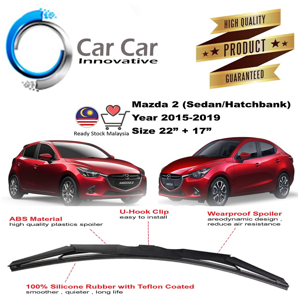 Mazda 2 Wiper 20152019 (Sedan/Hatchback) Silicone Wiper Blades, Car Windshield ( 1 pair Size