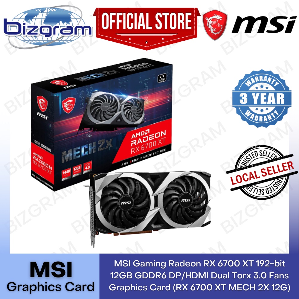 MSI Gaming Radeon RX 6700 XT 192-bit 12GB GDDR6 DP/HDMI Dual Torx 3.0 Fans  Graphics Card (RX 6700 XT MECH 2X 12G) | Shopee Singapore