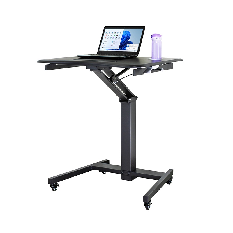 [Mobile Desk with Cup Holder Table Top] Ergonomic Height Adjustable Sit ...