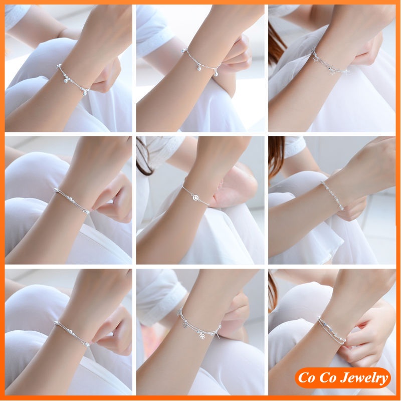 Silver Bracelet Charm Multilayer Heart Flower Tassel Bracelets Women Jewelry Accessories Gifts
