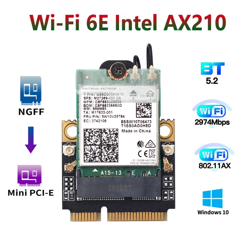 Intel WiFi 6E AX210NGW NGFF M.2 Wireless Wifi Card AX210 Bluetooth 5.2  Adapter