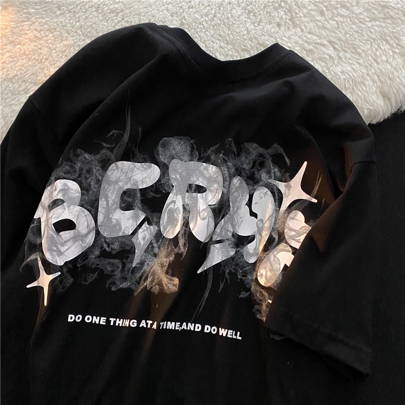 Summer 2022 New Short Sleeve Women's T-shirt Flame Letters Print Loose Korean Oversize Female Fashion Student Clothing Tops Baju