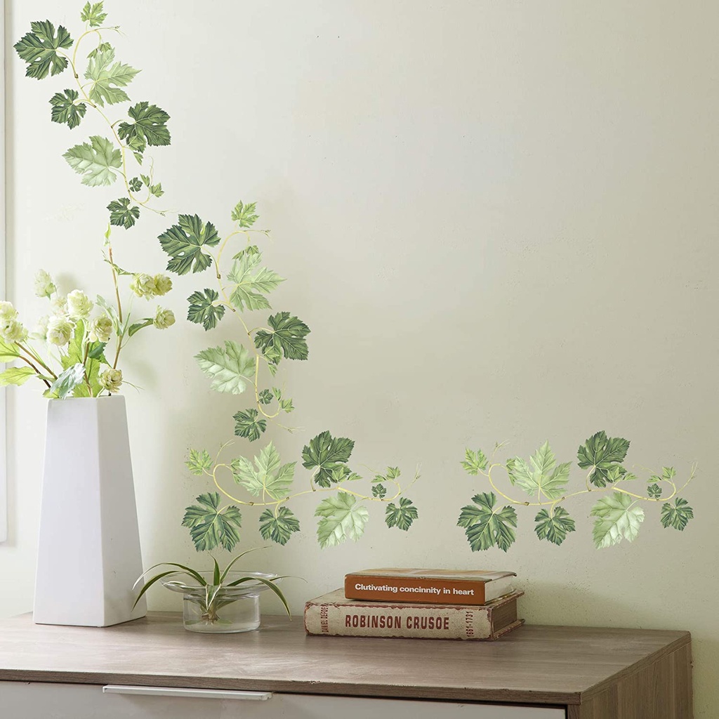 Ivy Vine PVC Removable Selfadhesive Wall Stickers / Green Leaves Print