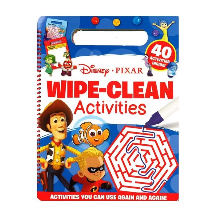 Disney Pixar Wipe Clean Activity Book with Pen & Puzzles Games Drawing