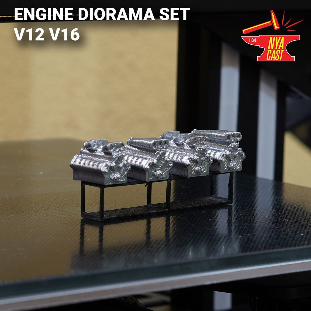 Car Engine Model V12 V16 Chrome Rack Auto Garage 1/64 Diorama Diecast ...