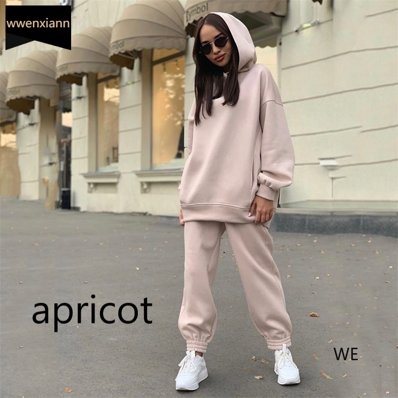 Two Piece Set Casual Fleece Tracksuit Women Winter 2020 Women Sets Oversized Hooded Long Sleeve Hoodie Sport Pants Lady Suit<WE>