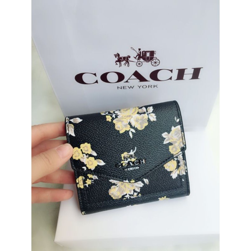 Coach lady leather short Wallet black flower Wallet Shopee Singapore