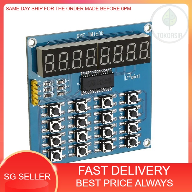 TM1638 3-Wire 16 Keys 8 Bits Keyboard Buttons Display Module Digital ...