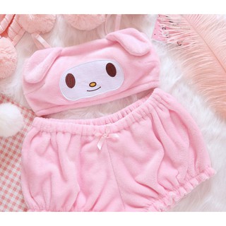 Plush Pajamas Set for Women Cinnamoroll Melody Kuromi Anime Costumes Tube  Top and Shorts Kawaii Cartoon Sleepwear Suits