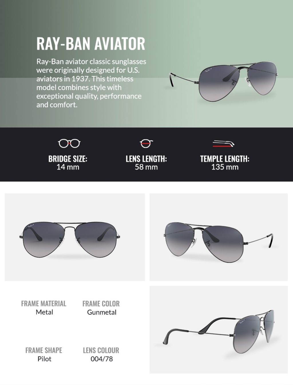 Aviator sunglasses sizes online