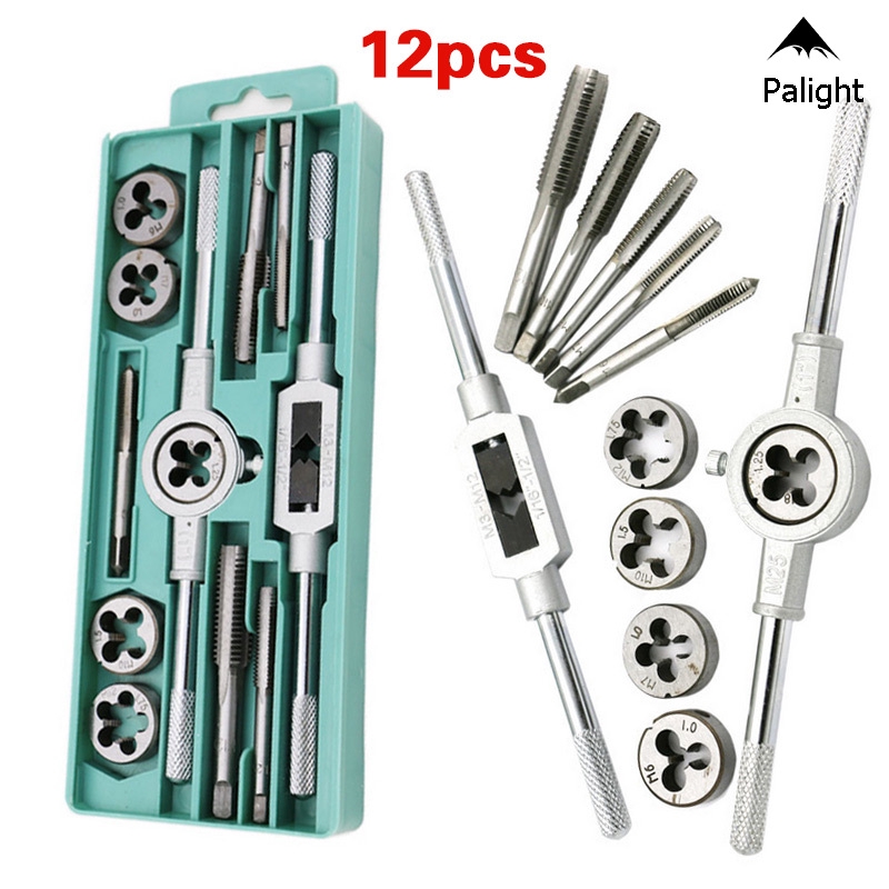 PA 12Pcs/Set Metric Adjustable Taps Dies Wrench Handle Tap And Die Kit