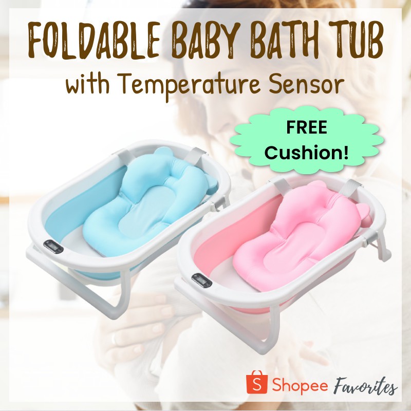 🔥SG READY STOCK🔥 Foldable Baby Bathtub with Temperature Sensor and Anti ...