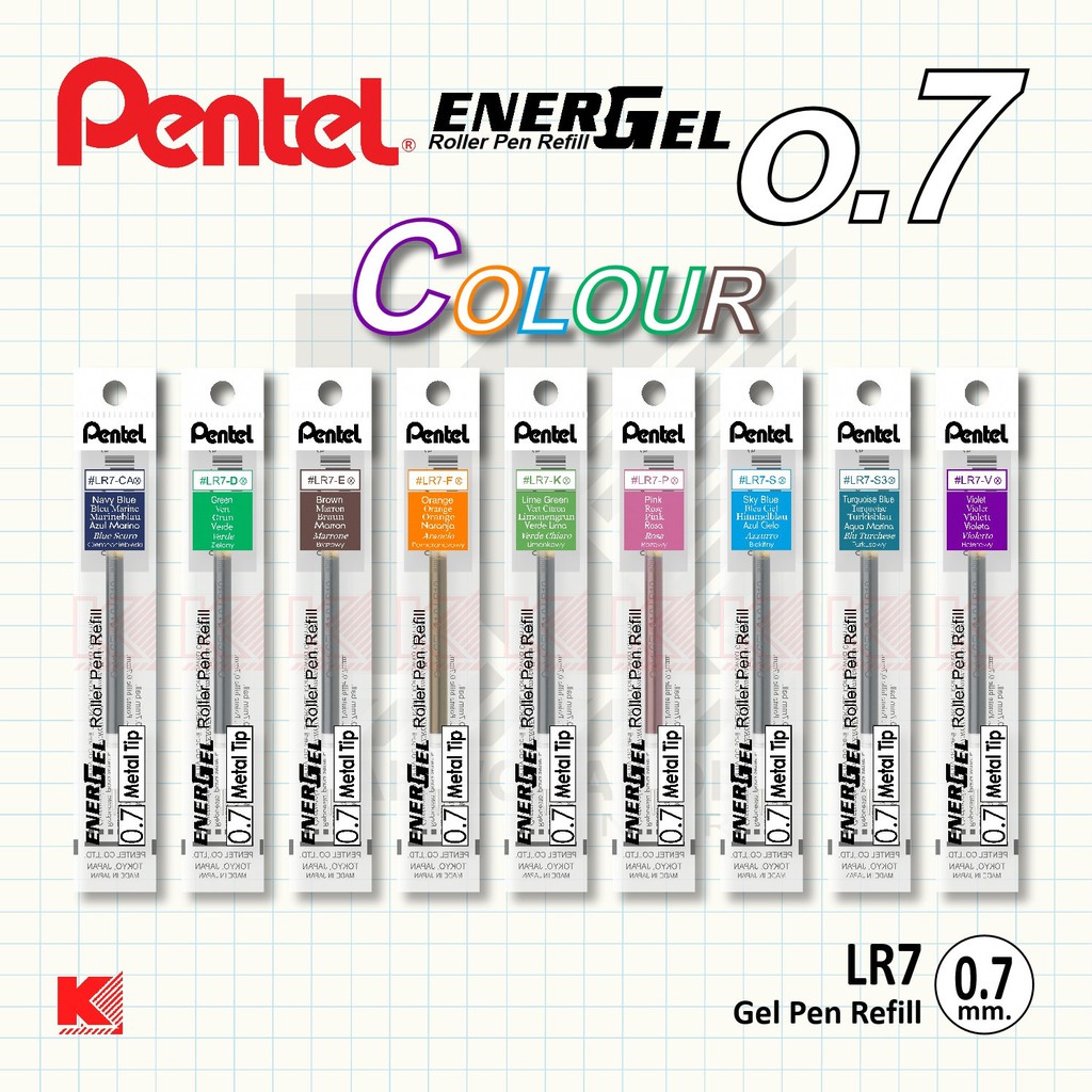 Pentel Refill Gel Ink Model LR7 Size 0.7 Mm. New Colour (9 Available ...