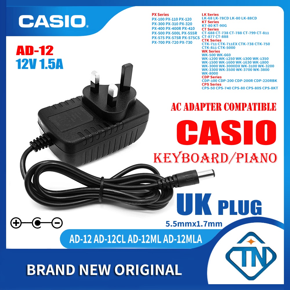 Casio Keyboard Power Cord AC Adapter For Casio CTK-5000 WK-500 WK