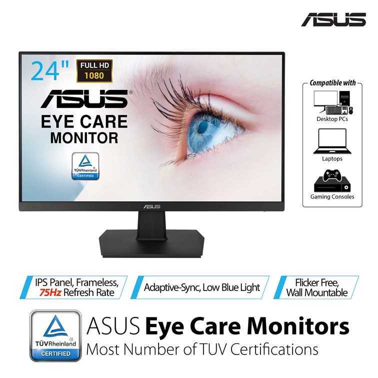 ASUS VA24EHE Eye Care Monitor 23.8 inch Full HD IPSFrameless 75HzAdaptiveSyncLow Blue Light