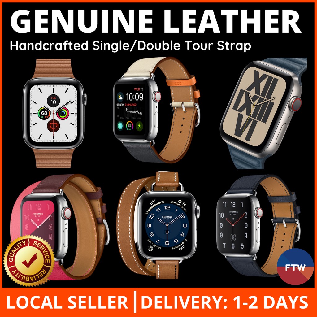 G12.12Flash Deals Genuine Leather Single Tour Double Tour Compatible With Apple Watch Series 9 8 7 6 5 4 3 SE Shopee Singapore