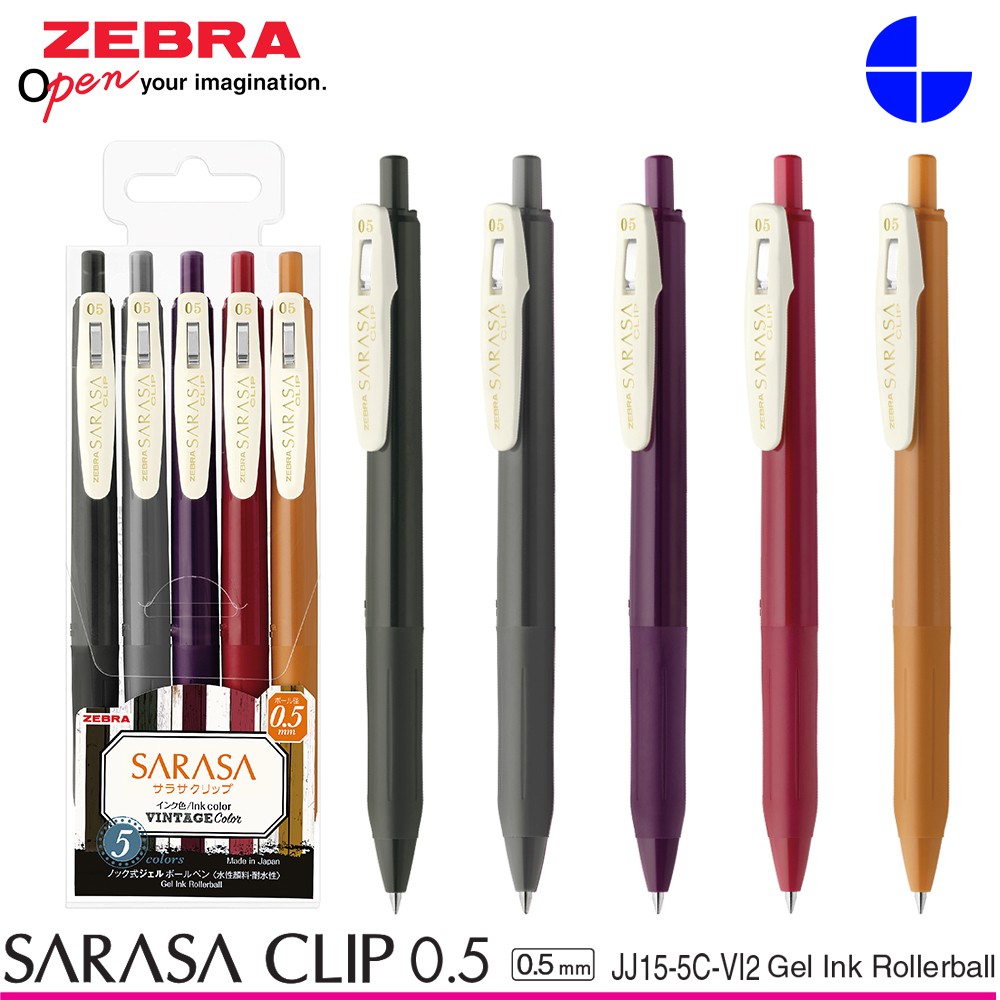 Zebra Sarasa Clip 0.5 Retractable Gel Ink Pen Rubber Grip 0.5 mm 5 ...