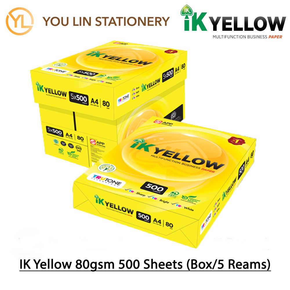 IK Yellow 80gsm 500 Sheets A4 Paper (Box/5 Reams) | Shopee Singapore