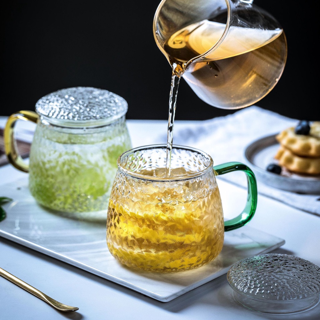 【SG Local Stock】Hammer Pattern Glass with Handle Cover Tea Cup | Shopee ...