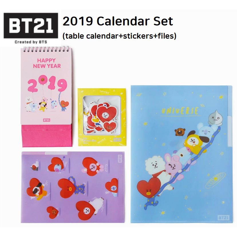 BTS BT21 Calendar Set Line Friends Official Product(calendar+stickers