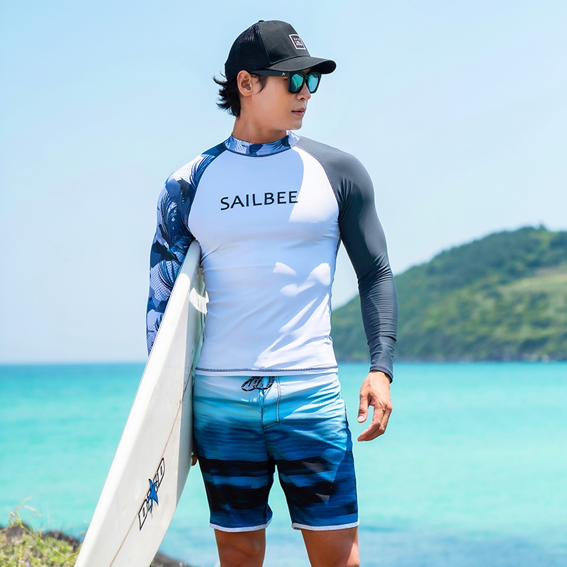 SAILBEE Men's UV Protect Surfing Rash Guard Long Sleeve Swimsuit