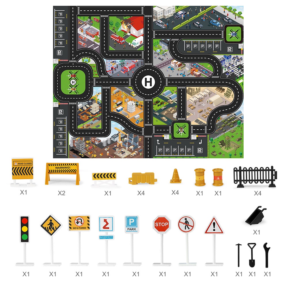 Baby City Parking Lot Roadmap Play Mat for Kids Model Car Driving Game ...