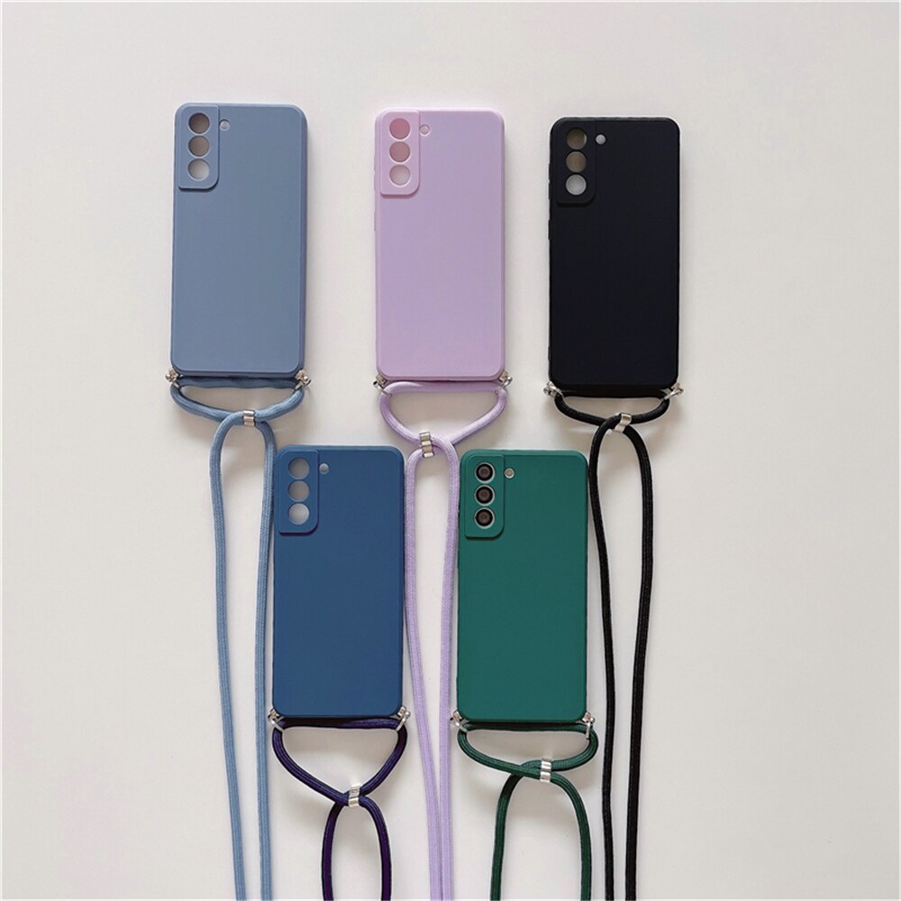 Crossbody Cord Phone Case Samsung A03S A21S A22 5G A22 4G A32 A51 A71 A31 A50 A50S A30S A20 A30 A11 Lanyard Square Candy Color Silicone Cover Strap
