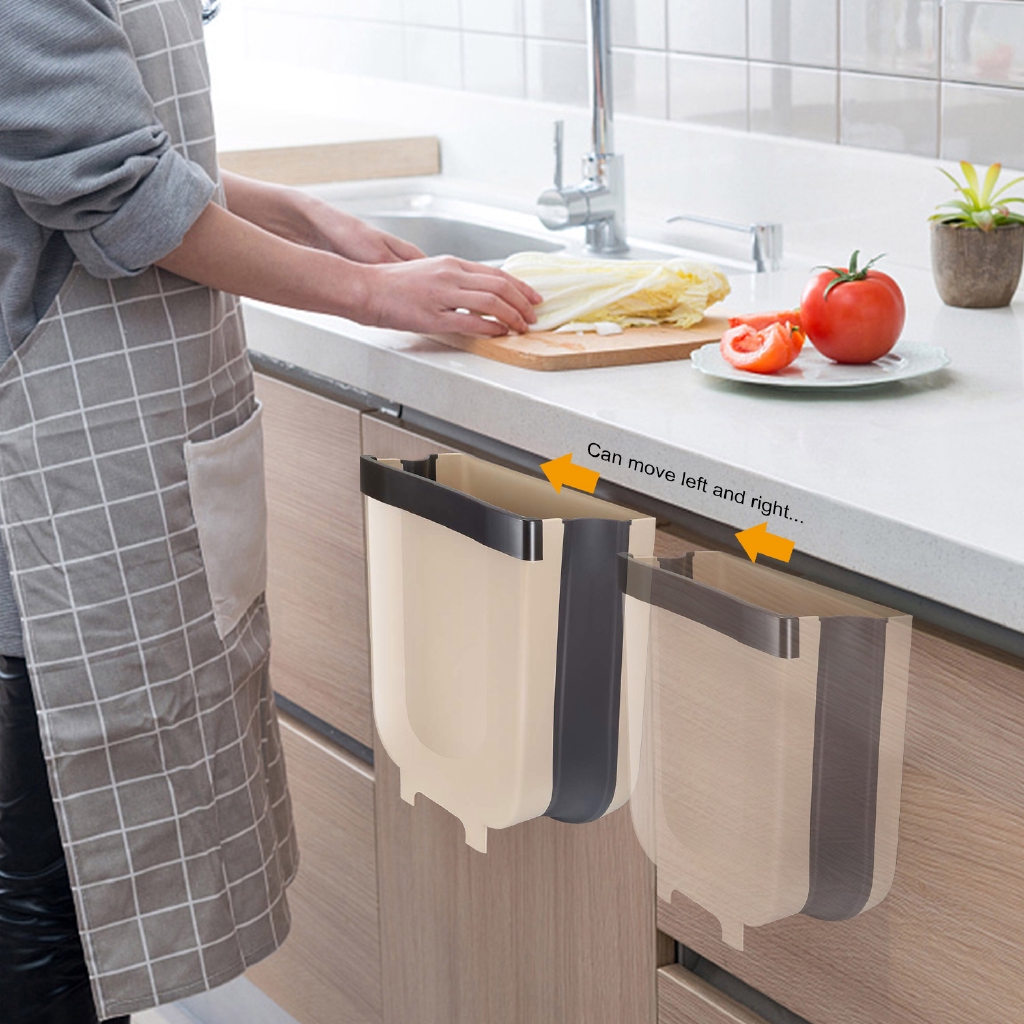 Wall installation folding trash can kitchen door hanging trash
