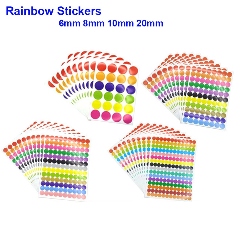 6/8/10/20mm Round Circles Sealing Sticker Paper Labels Colored Dot ...