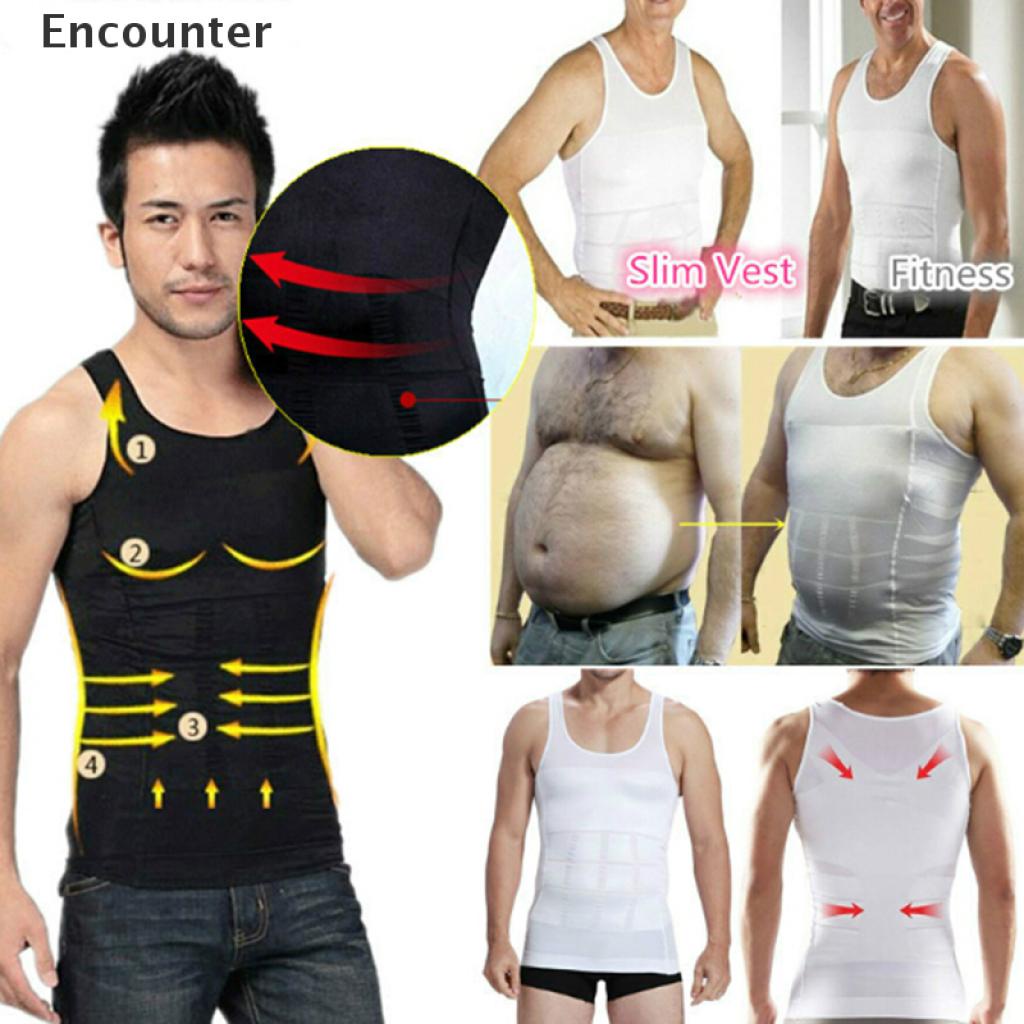 US Men's Slimming Body Shaper Vest Moobs Chest Compression Shirt