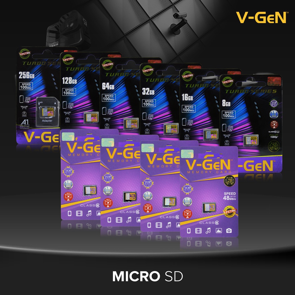 Micro SD 4gb 8gb 16gb 32gb 64gb 128gb 256gb Class 4 / 6 Turbo V-GeN / MAESTRO MicroSD VGEN Memory